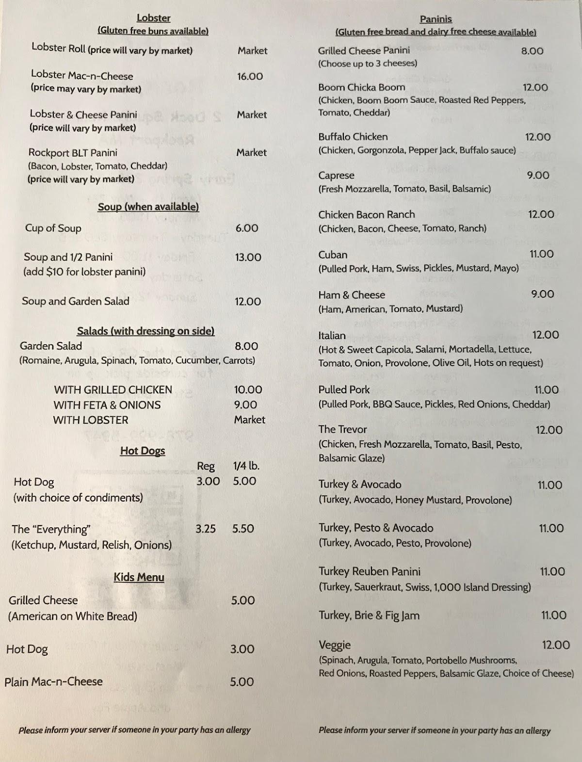 Menu at Salty's Lobster, Dogs & More restaurant, Rockport