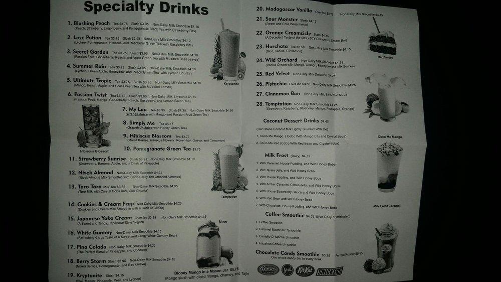 Menu at Boba My Tea cafe, Los Angeles, Nordhoff St