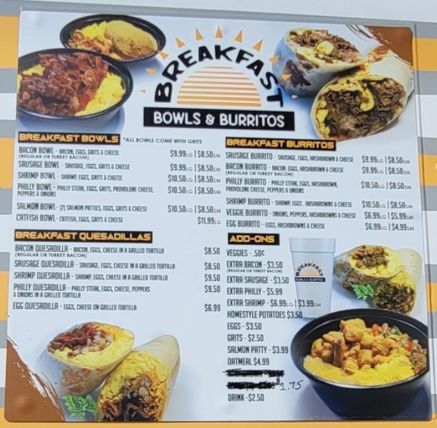Menu at Breakfast Bowls & Burritos restaurant, Jacksonville