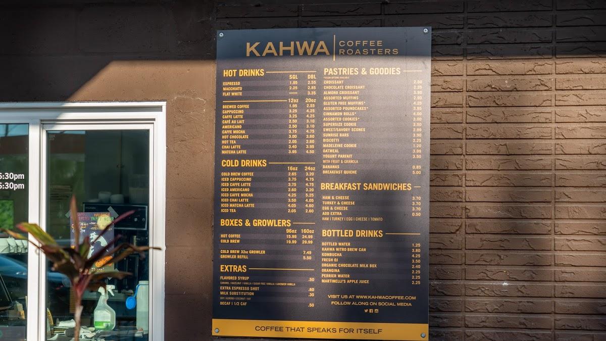Menu at Kahwa Coffee cafe, Saint Petersburg, 9th Ave N