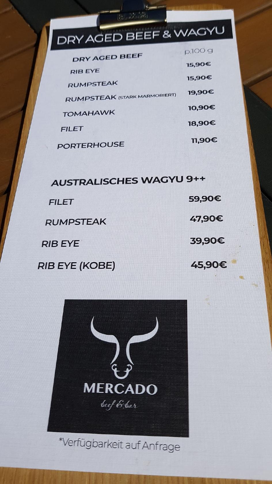 Menu at Mercado Beef & Bar, Langenhagen