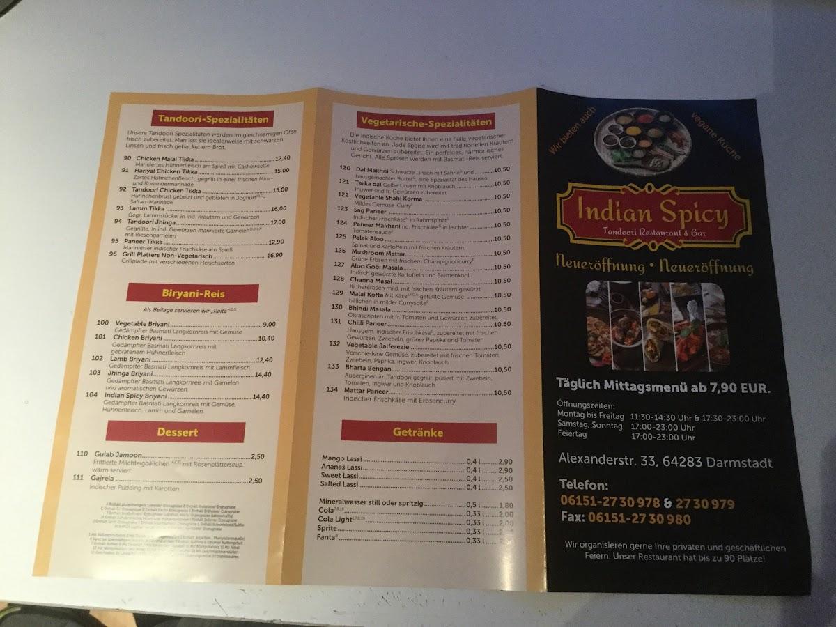 Speisekarte von Indian Spicy Tandoori Restaurant und Bar, Darmstadt