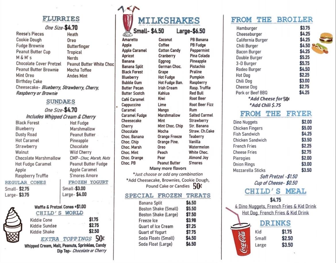 Menu at The Freeze, Schuylkill Haven, W Market St