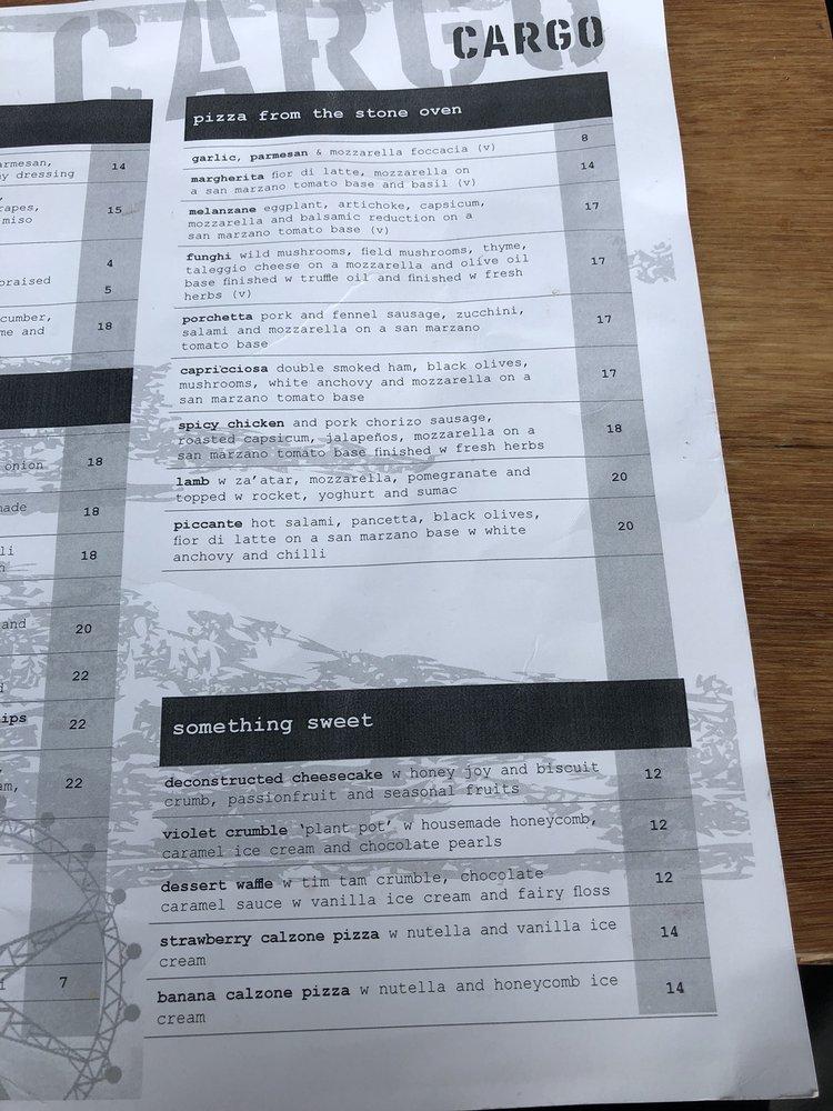 Menu at Cargo Bar & Eatery, Docklands, 55A Newquay Promenade