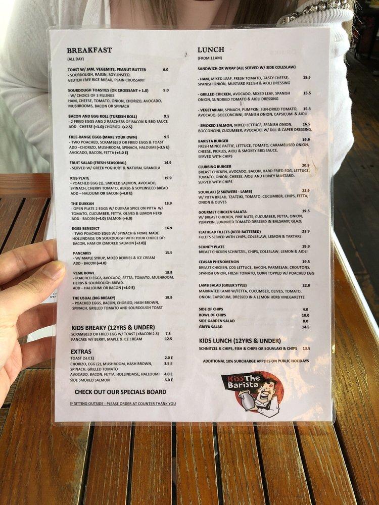 Menu at Kiss The Barista, Sandringham