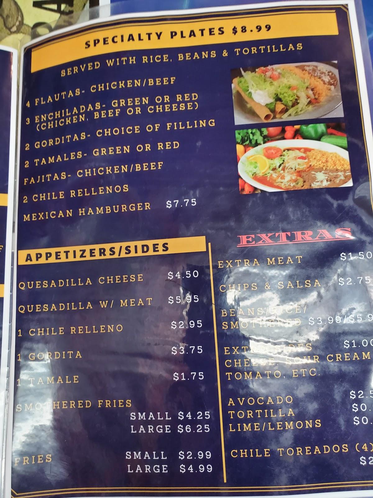 Menu at La Lupita's restaurant, Lamar