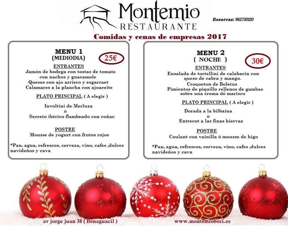 Carta de Restaurante Montemio Bori, Benaguacil, Avenida Jorge Juan nº38