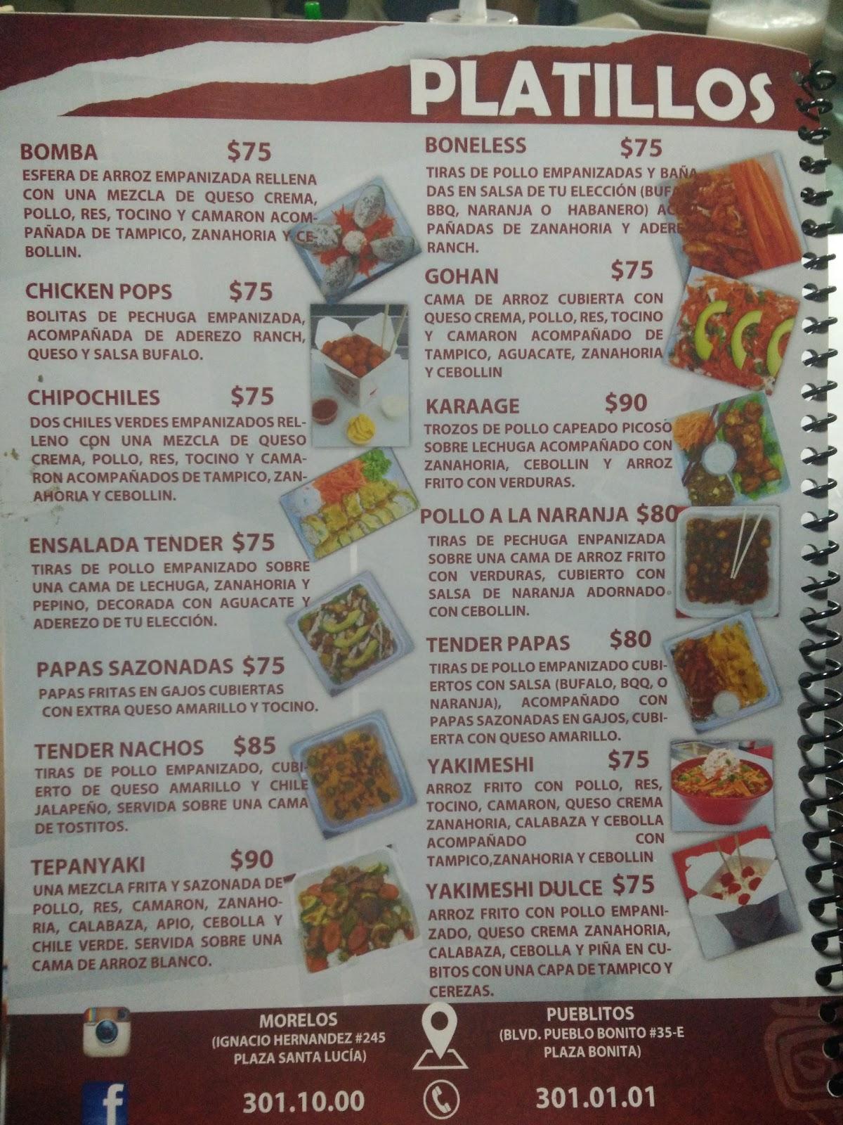 Carta del restaurante Chipotle Sushi (Plaza Paloma), Hermosillo