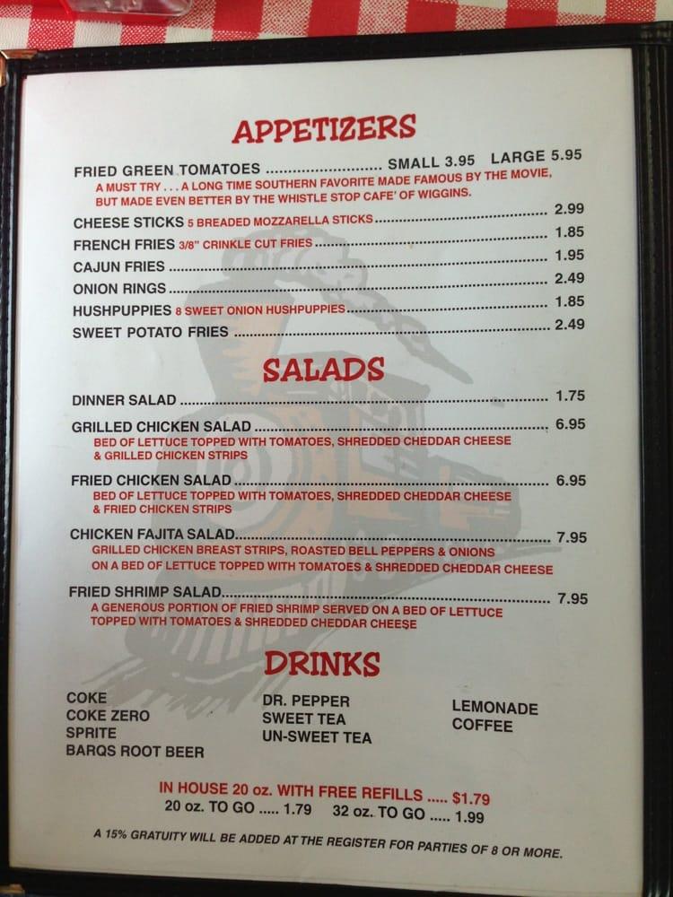 Menu at Whistle Stop Cafe, Wiggins