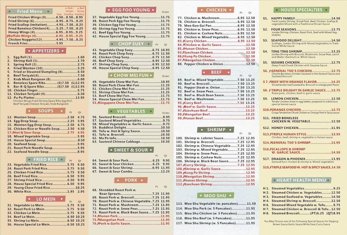 Menu at Jackie's Chinese Restaurant, Marco Island