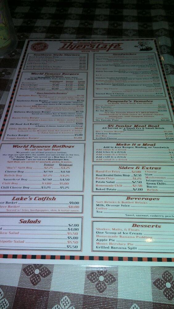 Menu at Dyer's Cafe, Collierville, 101 N Center St