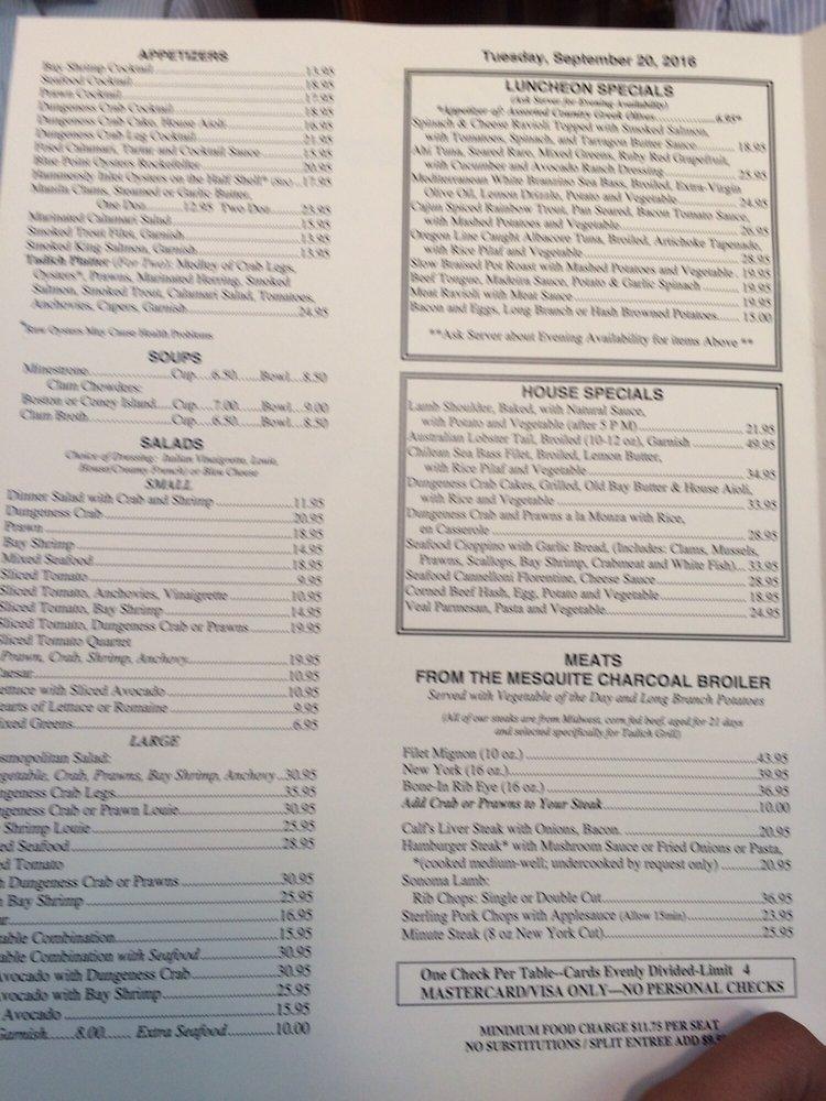 Menu at Tadich Grill pub & bar, San Francisco, 240 California St