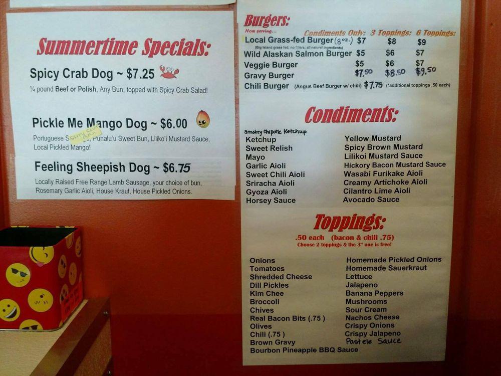 Menu at Big Island Top Dogs restaurant, Hilo