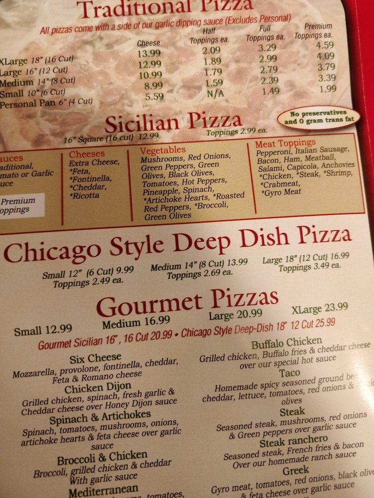 Menu at Pizza Bellagio pizzeria, Pittsburgh, Centre Ave
