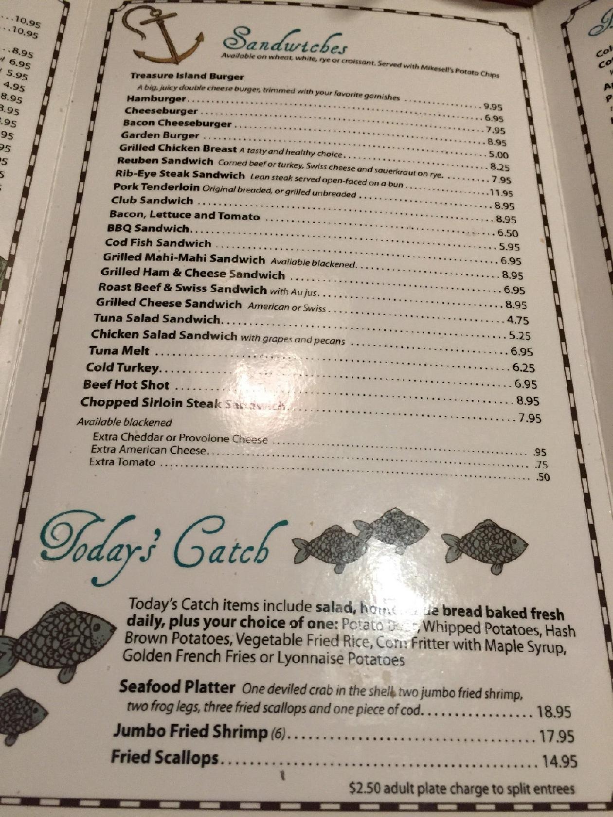 Menu at Treasure Island Supper Club, Dayton