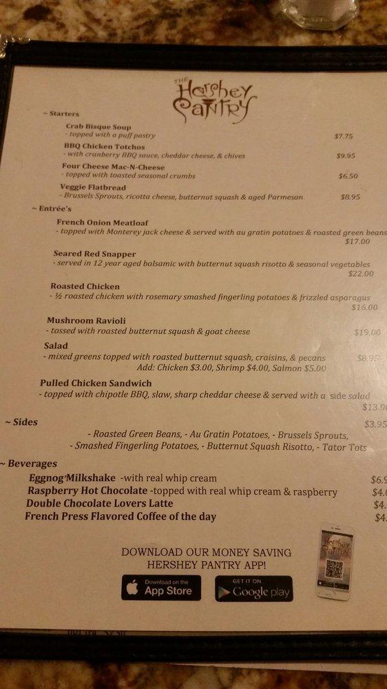 Menu at The Hershey Pantry restaurant, Hershey