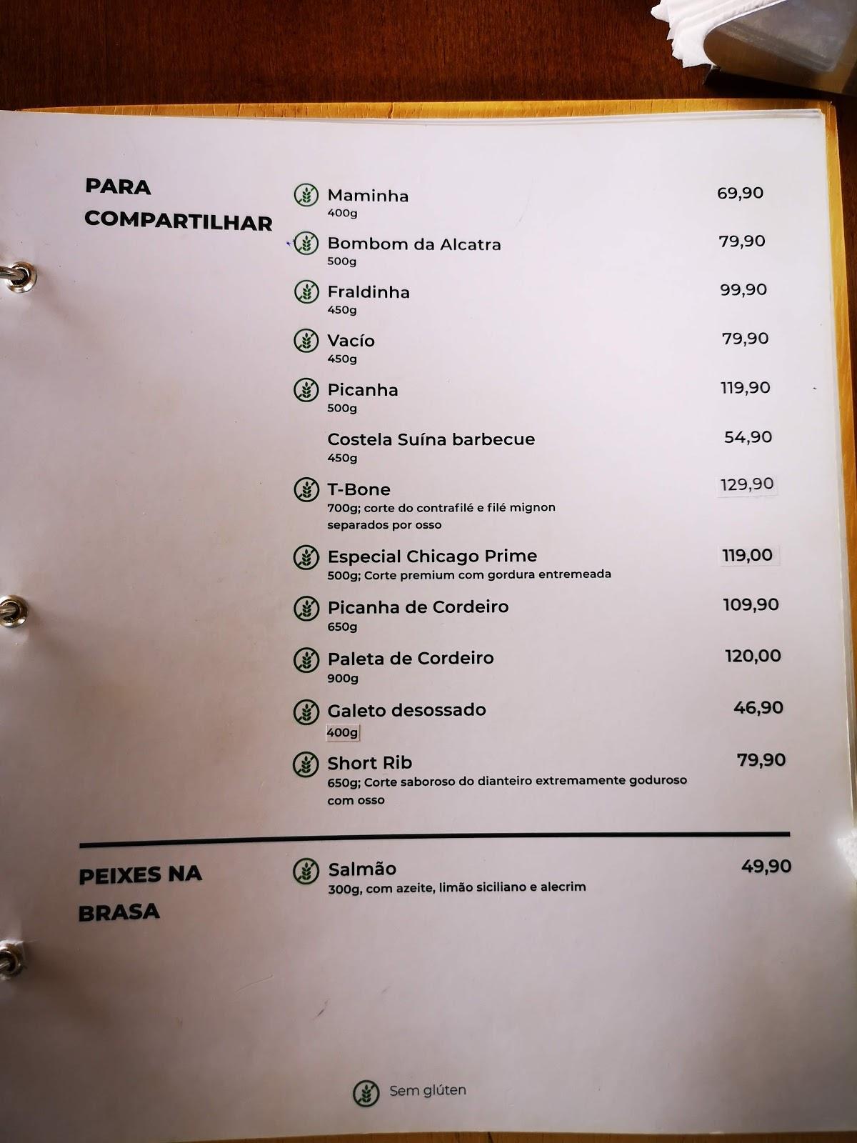 Menu at Chicago Prime Casa de Carnes restaurant, Brasília, Asa Norte