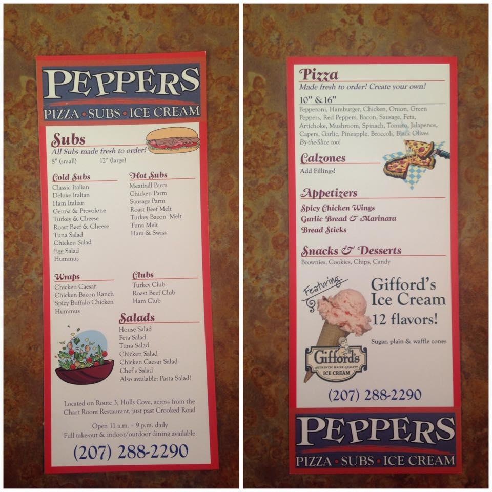 Menu at Peppers Pizza and Subs pizzeria, Bar Harbor