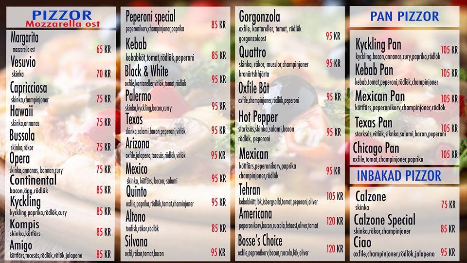 Menu at Quinto Restaurang restaurant, Vilhelmina