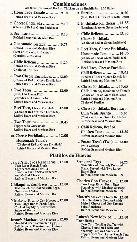 Menu at Señor Campos restaurant, La Habra