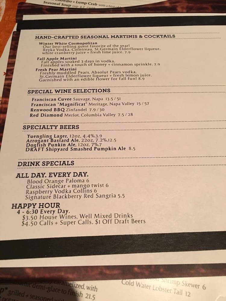 Menu at Bonefish Grill restaurant, Egg Harbor Township