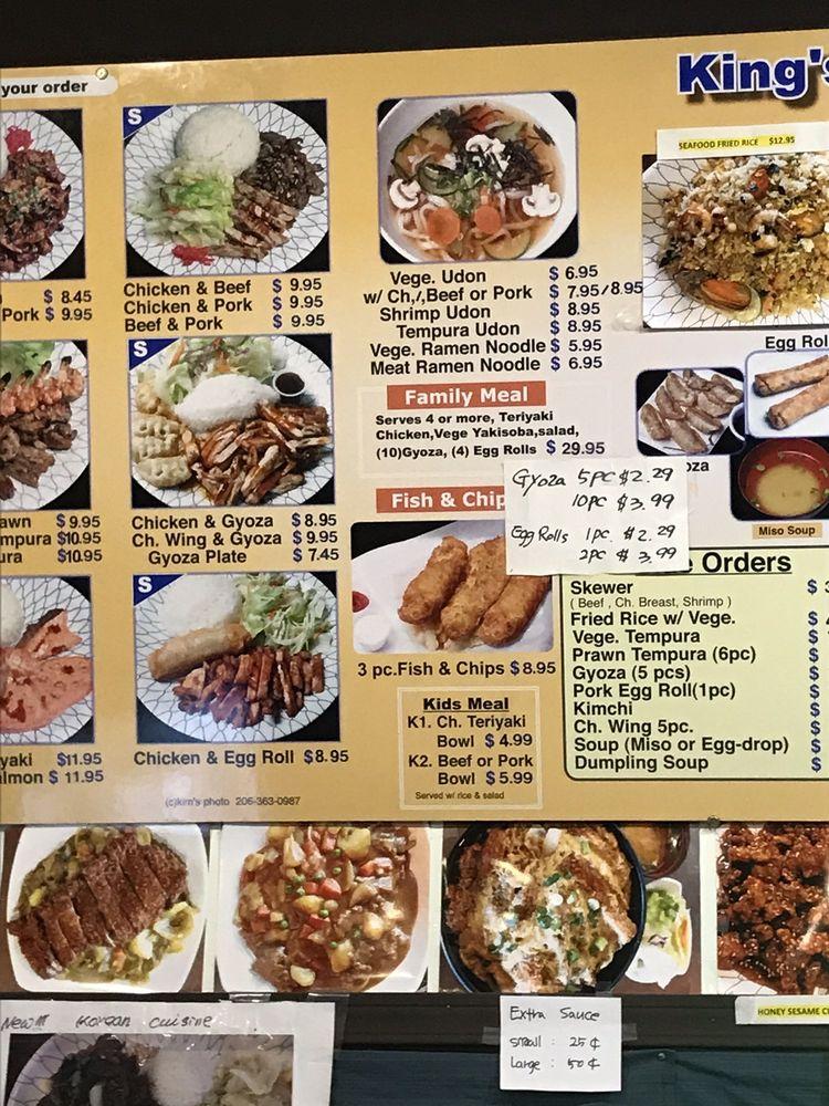 Menu at King's Teriyaki restaurant, Enumclaw