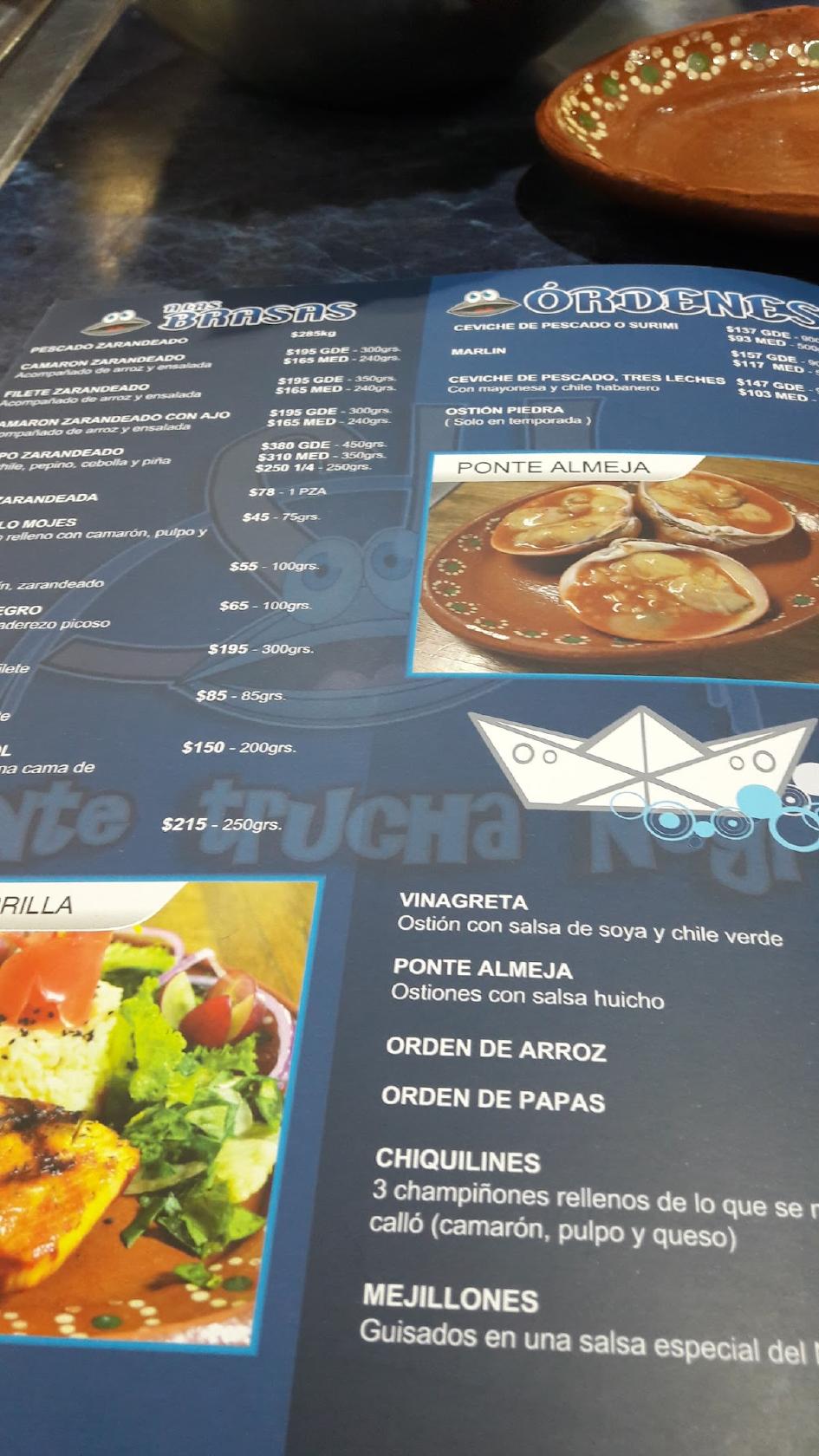 Menu at Mariscos Ponte Trucha Negro restaurant, Guadalajara, C. Ignacio  Ramírez 646