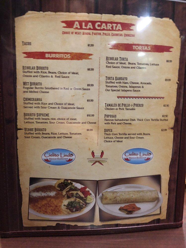 Menu at Cielito Lindo Taqueria restaurant, Reno, Kings Row