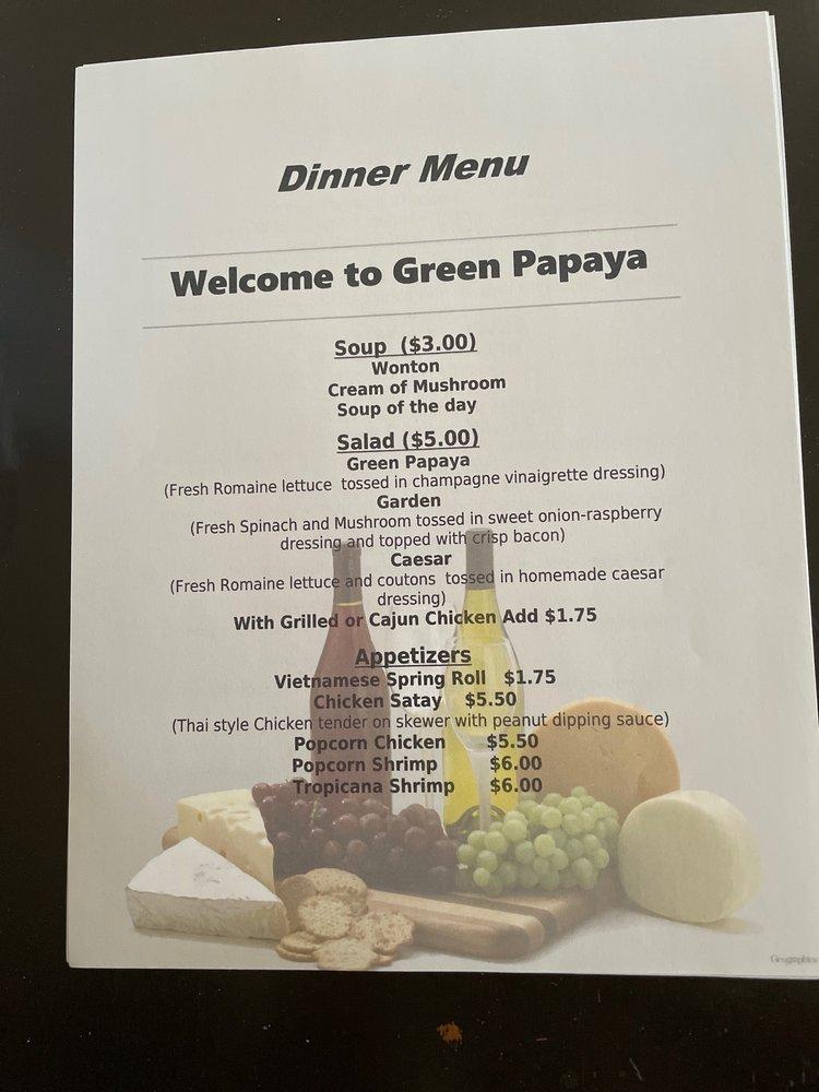 Menu at Green Papaya Restaurant, Philadelphia