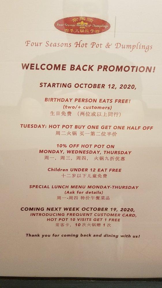 Menu at Four Seasons Hot Pot & Dumplings restaurant, Provo