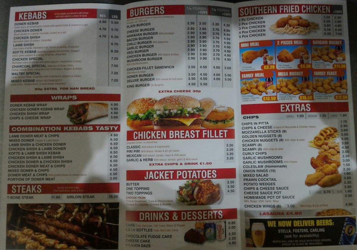 Menu at Maltby Charcoal Grill pizzeria, Braithwell