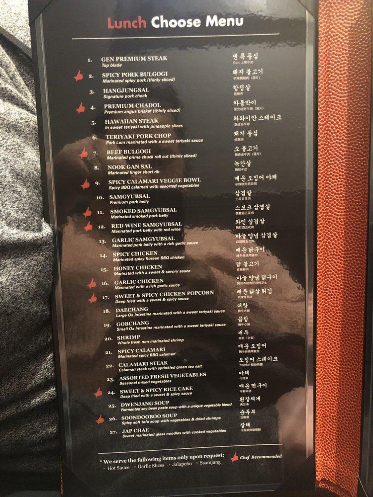 Menu at Gen Korean BBQ House, Sacramento