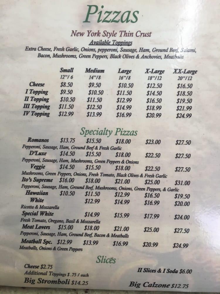 Menu at Romano's Pizza pizzeria, Homestead