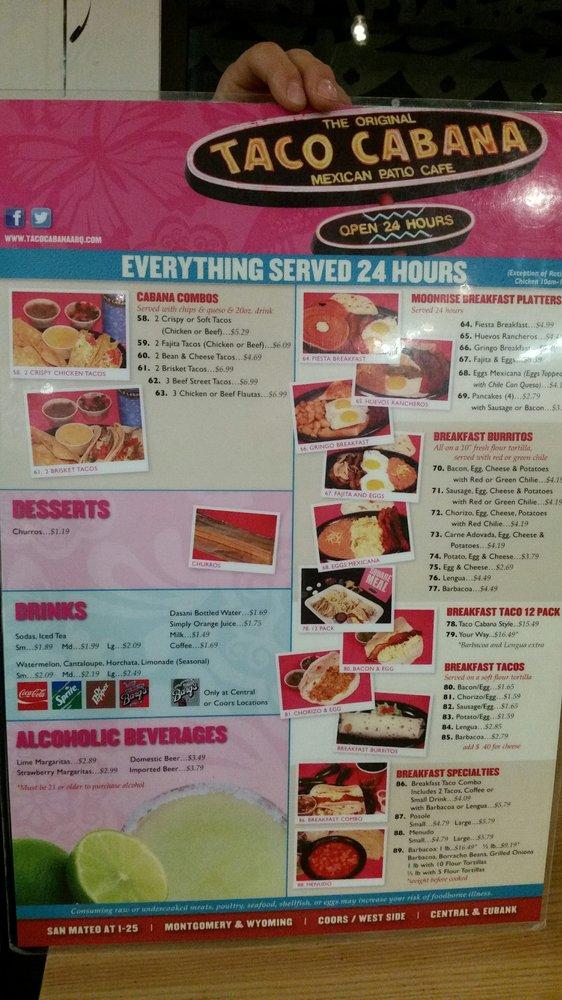 Menu at Taco Cabana restaurant, Rio Rancho, Unser Blvd SE