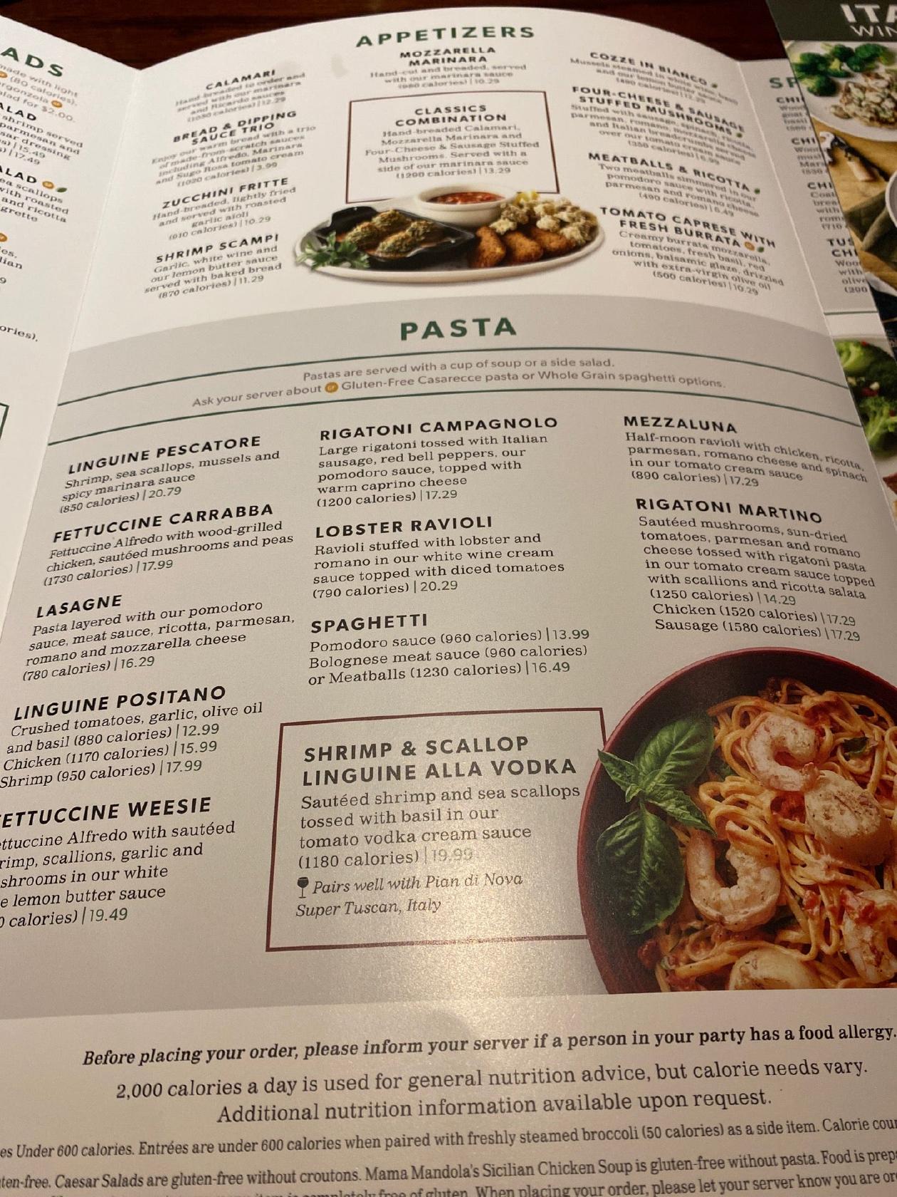 Menu at Carrabba's Italian Grill pub & bar, Sugar Land, Hwy 6