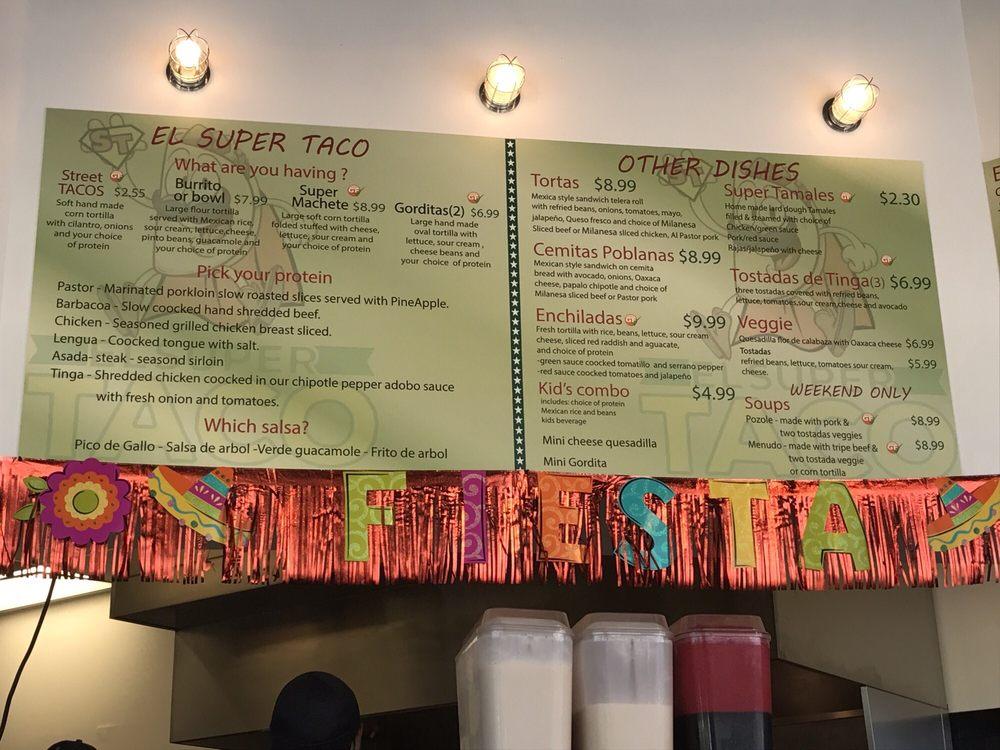 Menu at El Super Taco restaurant, Burnsville