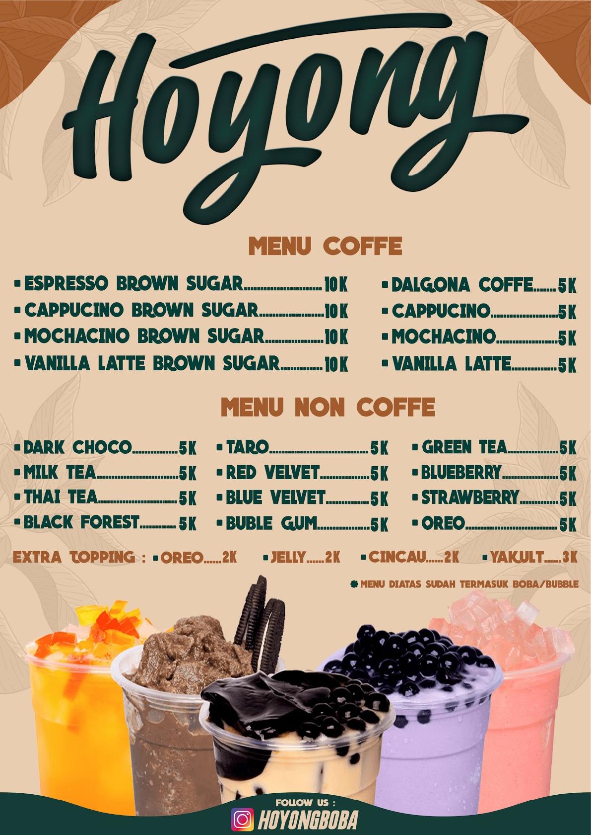 Menu at HOYONG BOBA, Babakansari