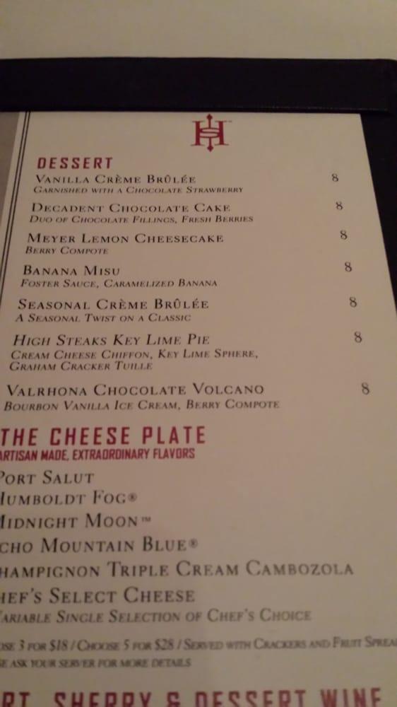 Menu at High Steaks steakhouse, Lincoln
