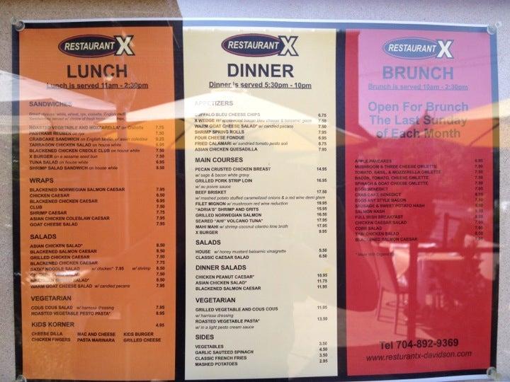 Menu at Restaurant X, Davidson