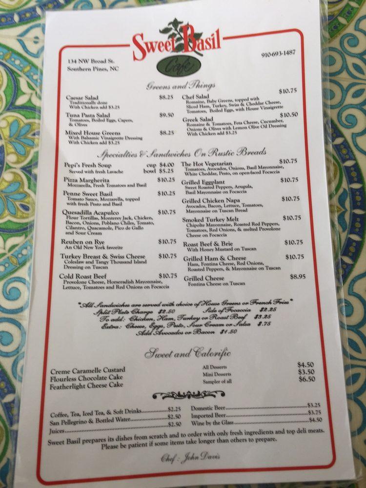 Menu at Sweet Basil restaurant, Southern Pines