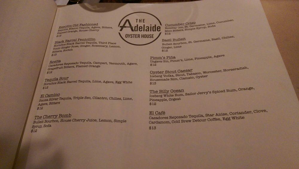 R230 The Adelaide Oyster House Menu 
