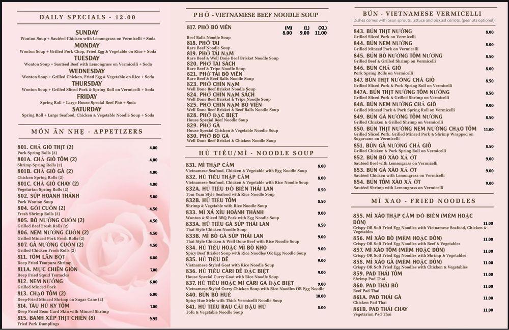 Menu at Pho Lien Hung restaurant, Toronto, Finch Ave W
