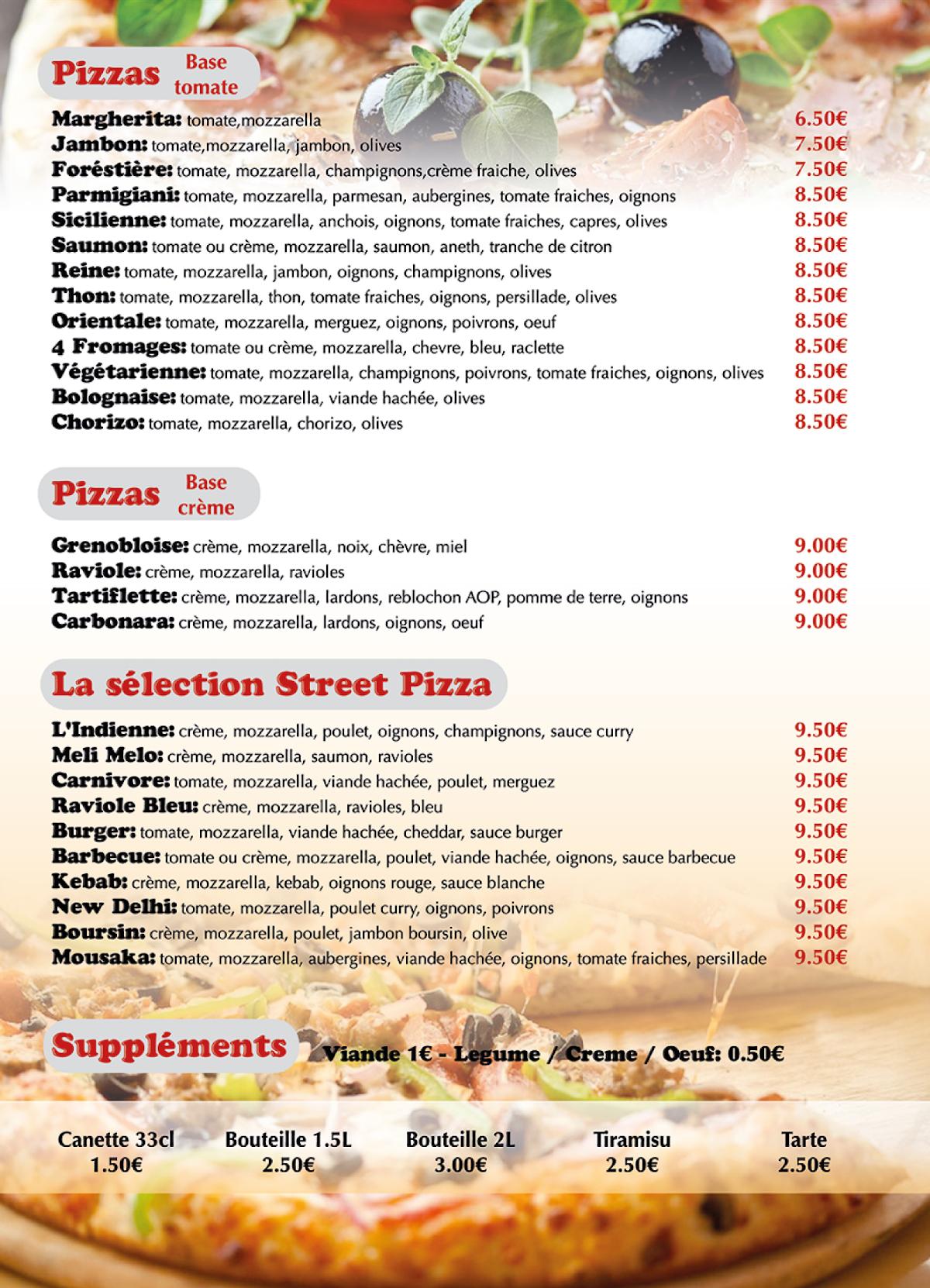 Menu at Anatolia Pizza restaurant, SaintMartind'Hères