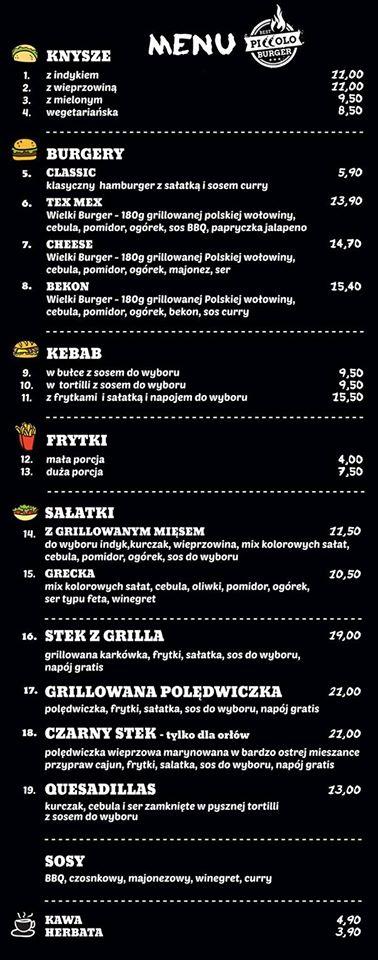 Menu at Best Piccolo Burger restaurant, Żywiec