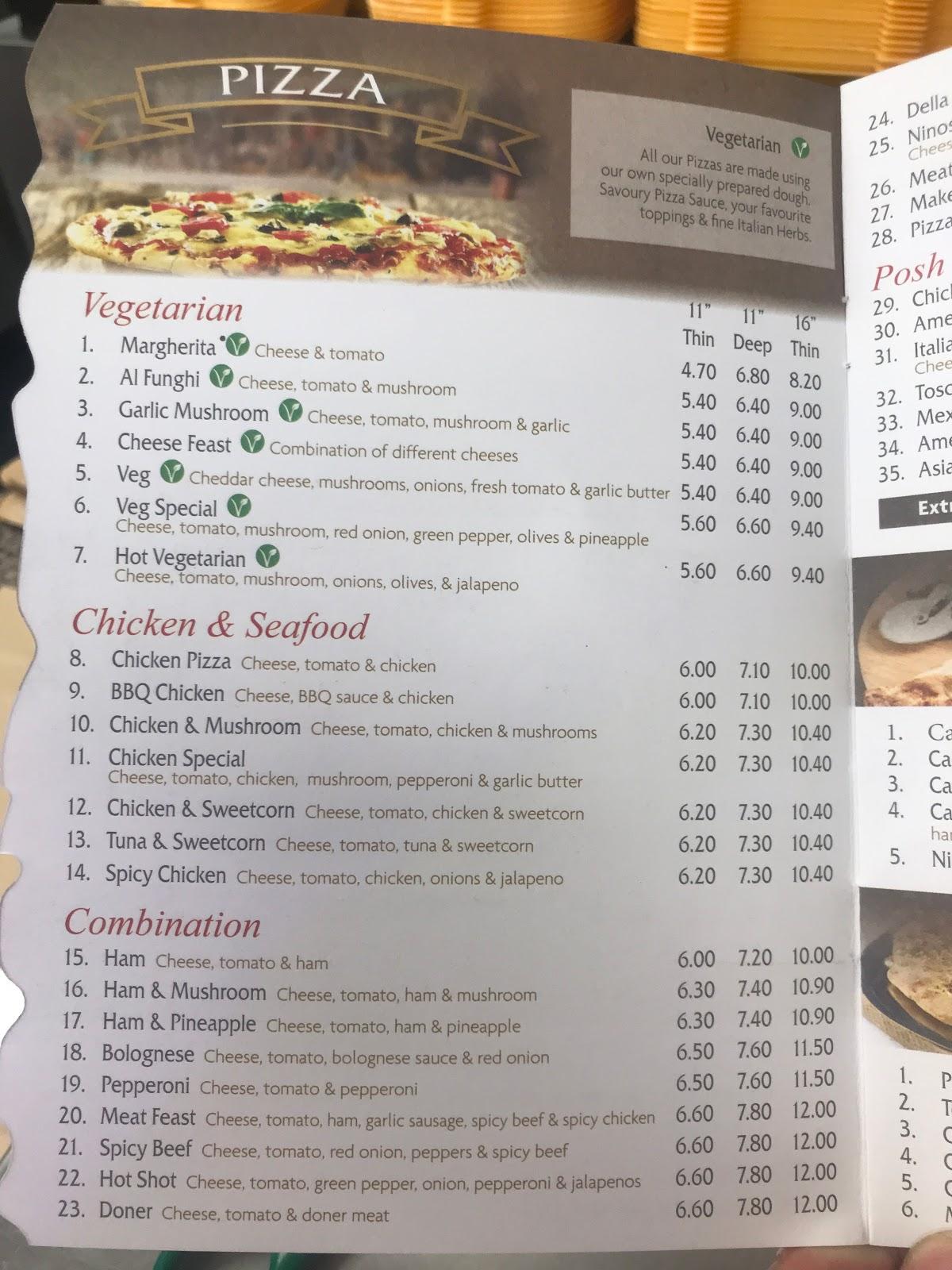 Menu at Nino's Pizza pizzeria, Barnsley