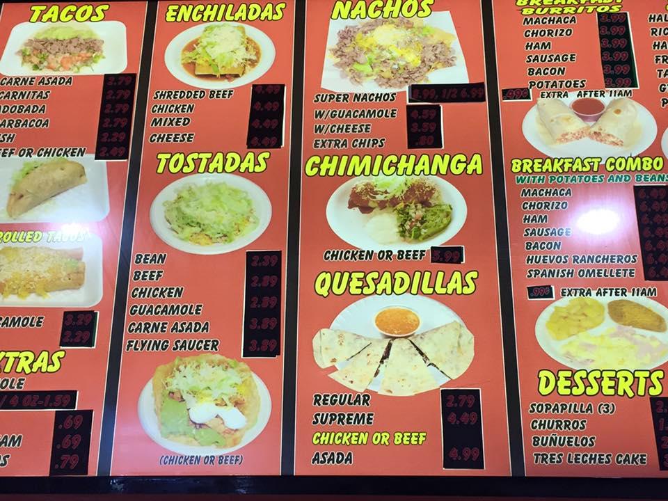 Menu at Alfredo's Méxican Food restaurant, Abilene, S 14th St
