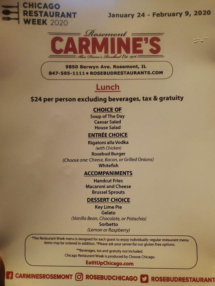 Menu at Carmine's Rosemont steakhouse, Rosemont