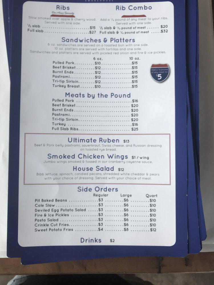 Menu at Que 49 Smokehouse BBQ, Jonesboro