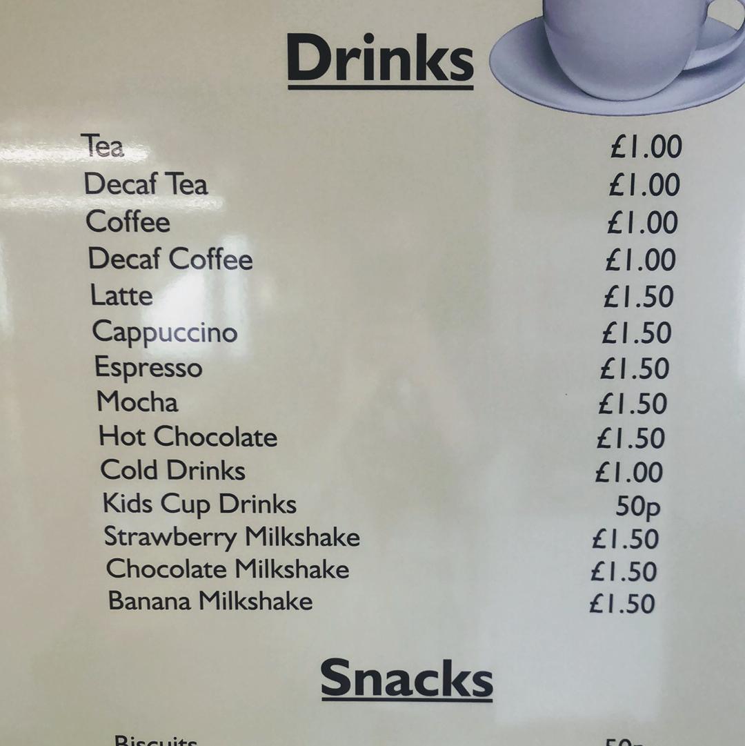 Menu at Chopper's Cafe, Burbage