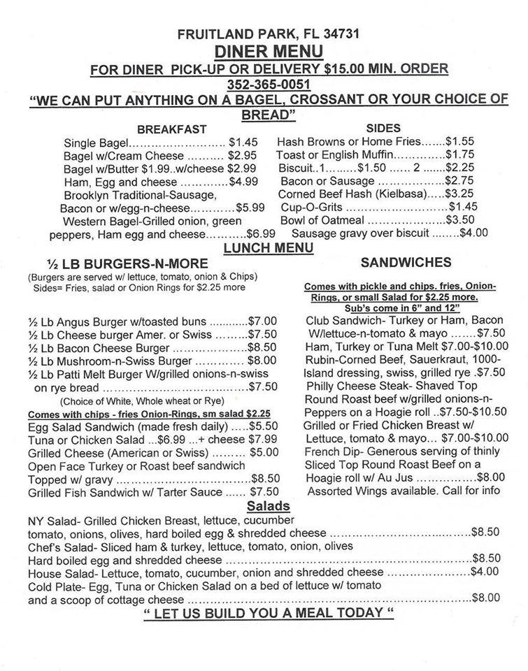 Menu at NY Deli N Diner, Fruitland Park